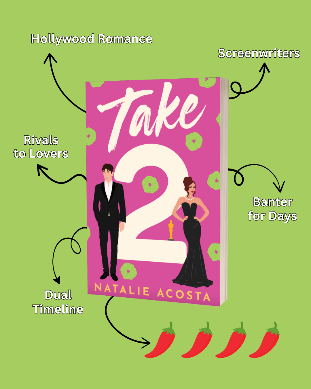 Book cover of 'Take 2' by Natalie Acosta with promotional text on a green background